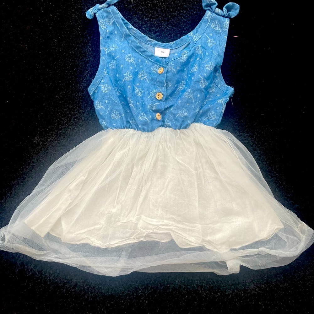 Half denim half tulle lightweight dress